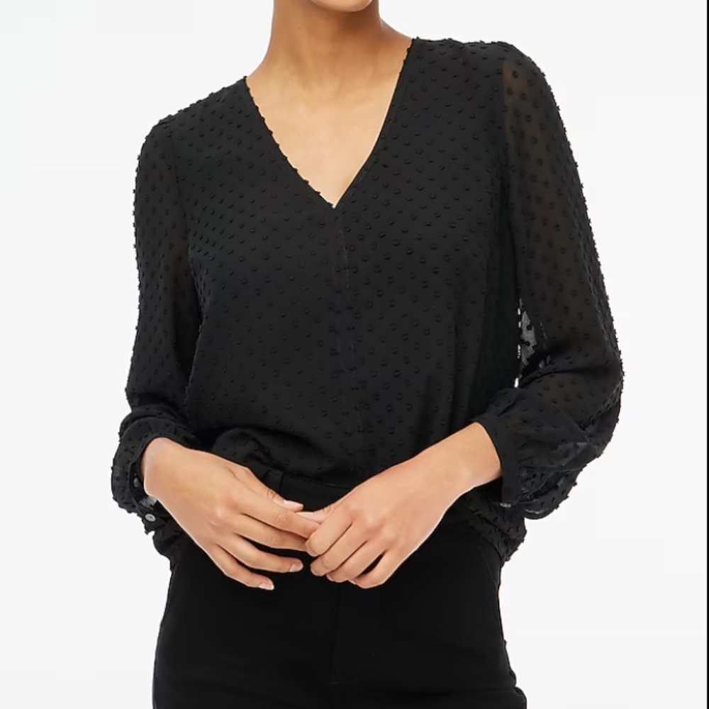 J. Crew Factory Black Clip Dot V Neck Blouse Medium